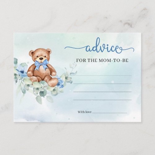 Boho floral teddy bear Advice for the mom_to_be Enclosure Card