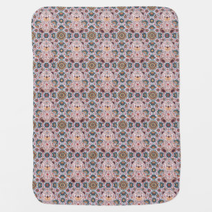 Boho Floral Teddy Bear and Ornate Mandala Seamless Baby Blanket