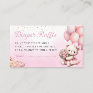 Boho Floral teddy bear Diaper Raffle Baby Shower Enclosure Card