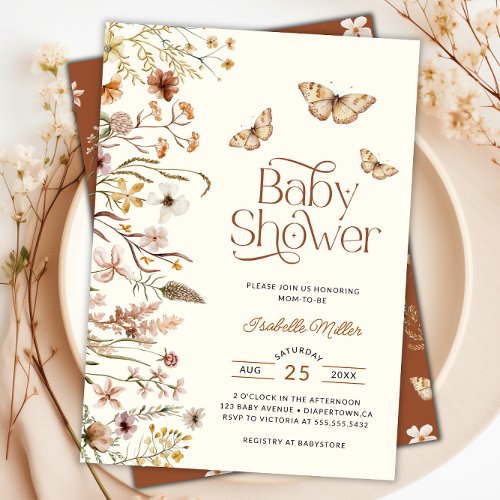 Boho Floral Terracotta Baby Shower Invitation