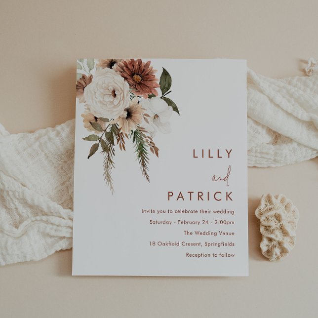 Boho Floral Terracotta Budget Wedding Invitation (Creator Uploaded)