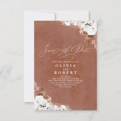 Boho Floral Terracotta Chic Save The Date Announcement