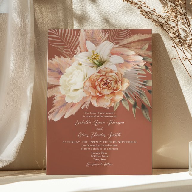 Boho Floral Terracotta Fall Wedding Invitation (Creator Uploaded)