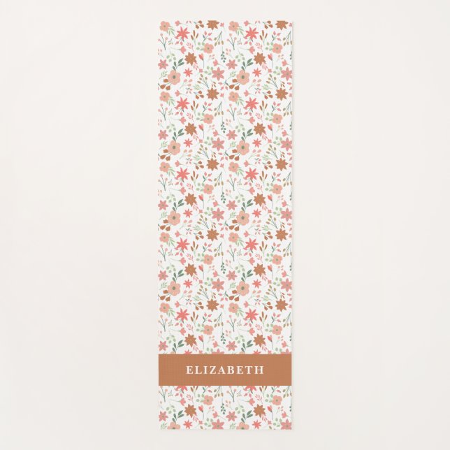 Boho Floral Terracotta Modern Personalized Yoga Mat (Front)