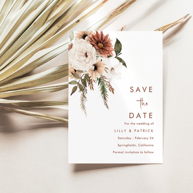 Boho Floral Terracotta Modern Wedding Save The Date (Creator Uploaded)