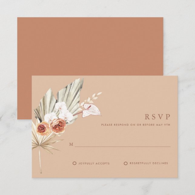 Boho Floral Terracotta Monogram Wedding RSVP Card (Front/Back)