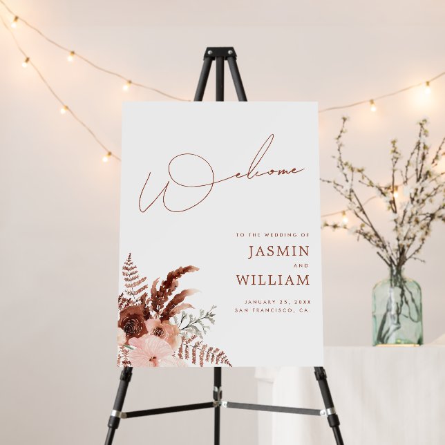 Boho Floral Terracotta Photo Wedding Welcome Sign (In Situ (Stand))