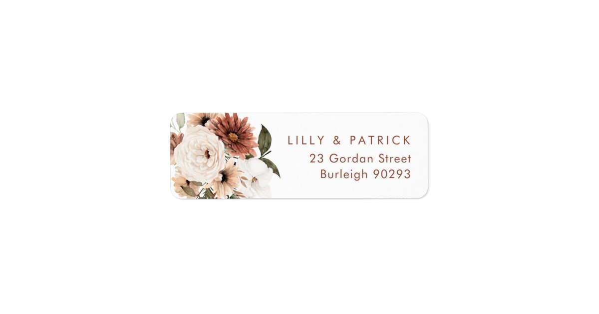 Boho Floral Terracotta Return Address Wedding Label | Zazzle