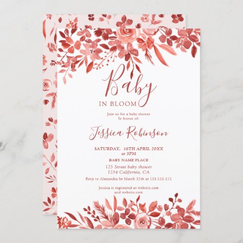 Boho floral terracotta watercolor chic baby shower invitation