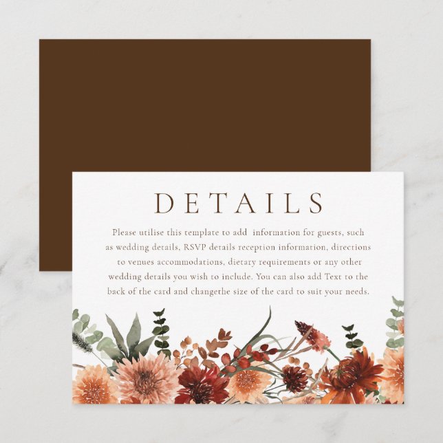 Boho Floral Terracotta Wedding Details Enclosure Card (Front/Back)