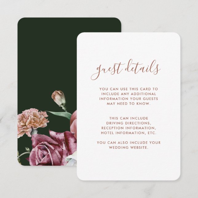 Boho Floral Terracotta Wedding Guest Details Enclosure Card (Front/Back)