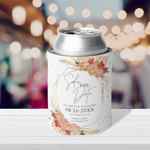 Boho Floral  Terracotta Wedding Save The Date Can Cooler