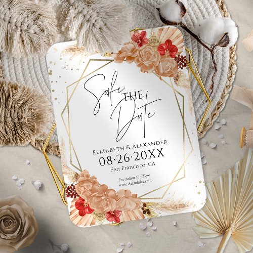 Boho Floral  Terracotta Wedding Save The Date Magnet