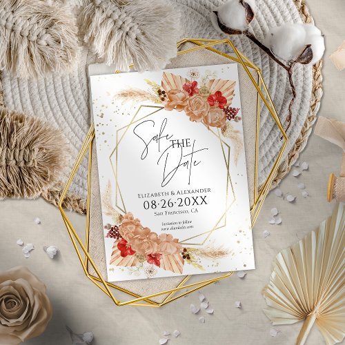 Boho Floral  Terracotta Wedding Save The Date Postcard