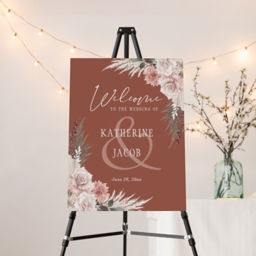 Boho Floral Terracotta Wedding Welcome Sign