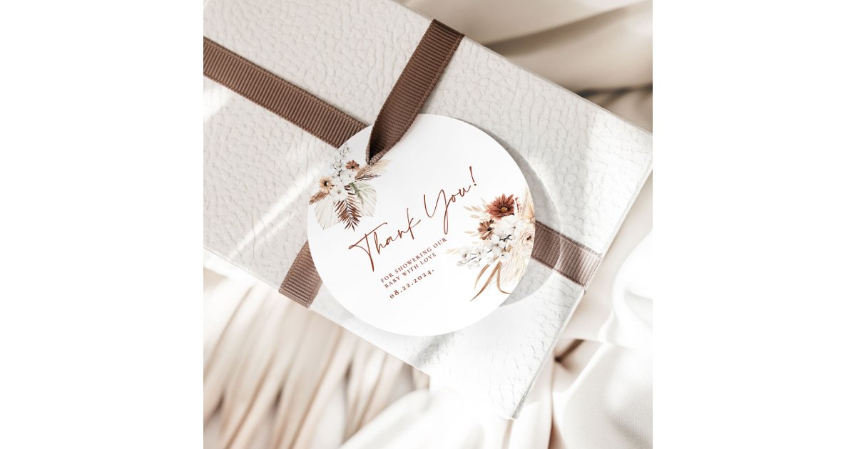Boho Floral Thank You Baby Shower Gift Tags | Zazzle