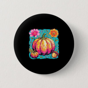 Boho Floral Thanksgiving Pumpkin Season Fall Vibes Button