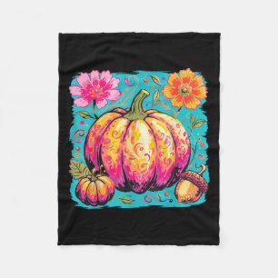 Boho Floral Thanksgiving Pumpkin Season Fall Vibes Fleece Blanket