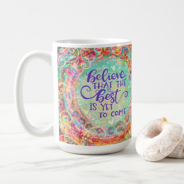 Boho Floral The Best is Yet to Come Inspirivity Coffee Mug (With Donut)
