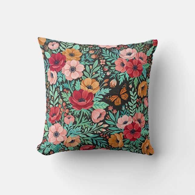Boho Floral Throw Pillow (Front)