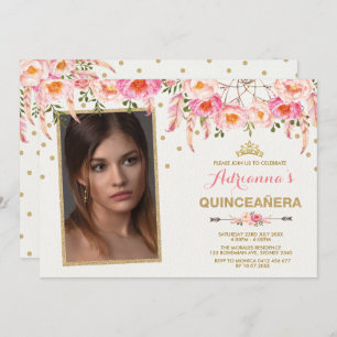 Boho Floral Tiara Dreamcatcher / Girly Quinceañera Invitation