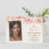 Boho Floral Tiara Dreamcatcher / Girly Quinceañera Invitation (Standing Front)