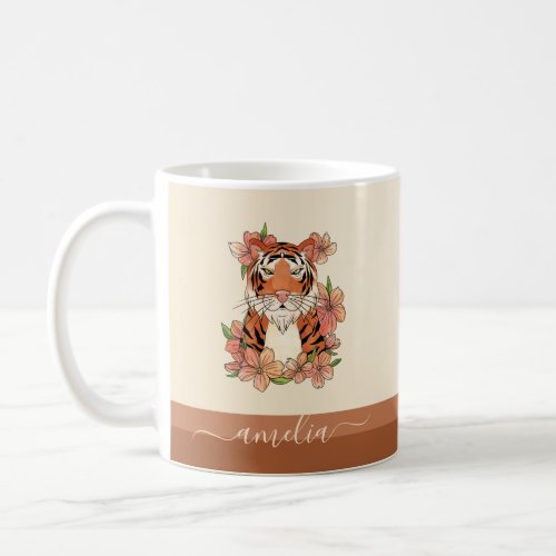 Boho Floral Tiger Illustration New Year 2022 Name Coffee Mug
