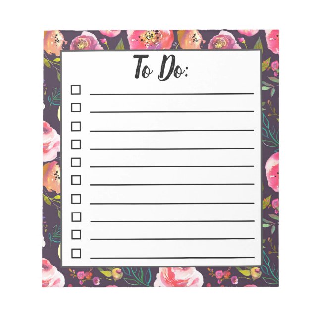 Boho Floral To Do List, Daily Task Planner Notepad (Front)