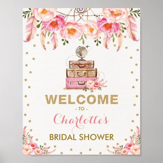 Boho Floral Travel Bridal Shower Chic Miss to Mrs Poster (Front)