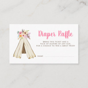 Boho Floral Tribal Teepee Diaper Raffle Ticket Enclosure Card