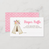 Boho Floral Tribal Teepee Diaper Raffle Ticket Enclosure Card (Front/Back)