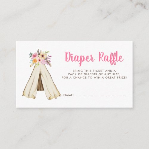 Boho Floral Tribal Teepee Diaper Raffle Ticket Enclosure Card