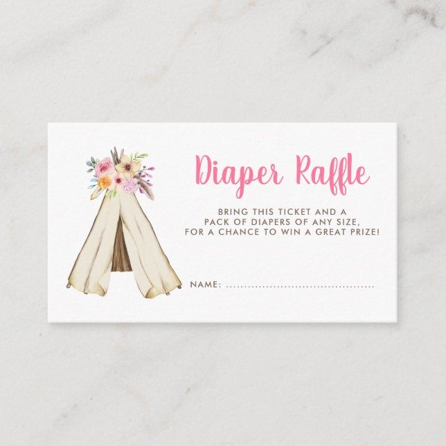 Boho Floral Tribal Teepee Diaper Raffle Ticket Enclosure Card (Front)