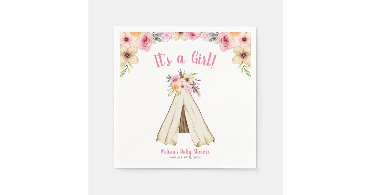 Boho Floral Tribal Teepee Girl Baby Shower Napkins Zazzle Com
