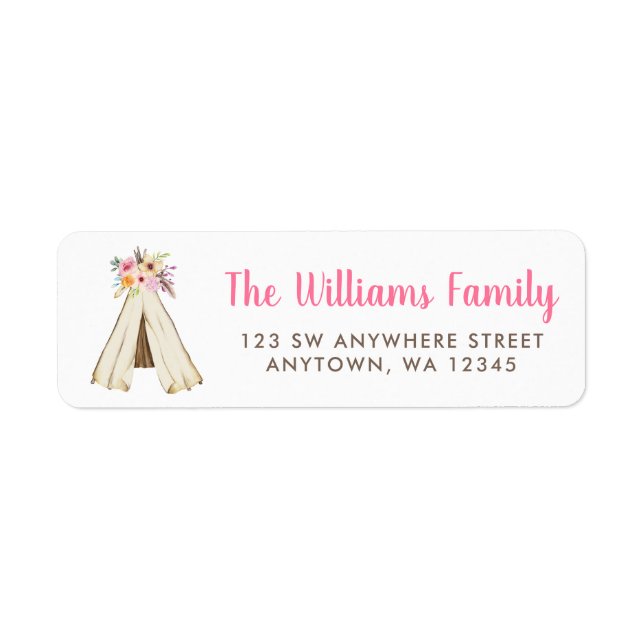 Boho Floral Tribal Teepee Return Address Label (Front)