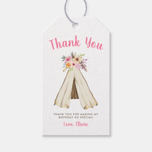 Boho Floral Tribal Teepee Wild One 1st Birthday Gift Tags