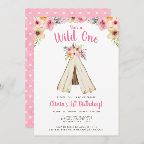 Boho Floral Tribal Teepee Wild One 1st Birthday Invitation