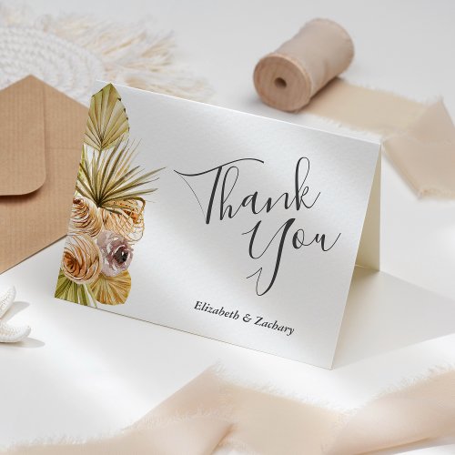 Boho Floral Tropical Earth Tones Wedding Thank You Card