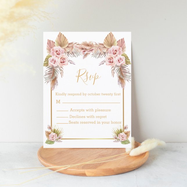 boho floral tropical gold script rsvp wedding  postcard (Creator Uploaded)