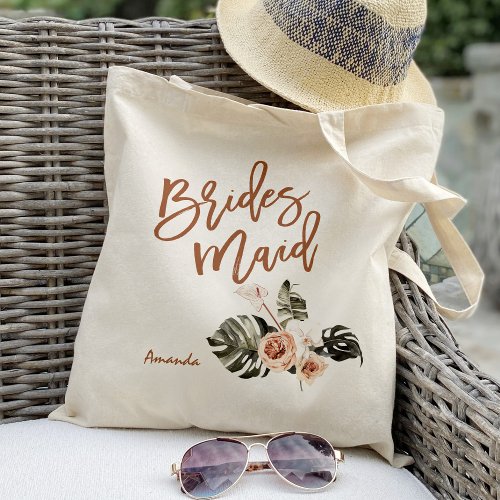 Boho Floral Tropical Leaf Bridesmaid Tote Bag