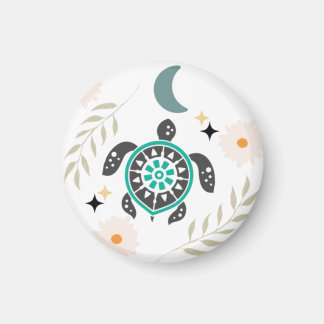 Boho Floral Turtle -Crescent Moon Magnet