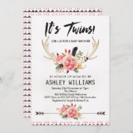 Boho Floral Twin Girls Baby Shower Invitation