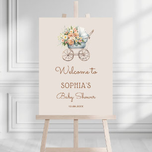 Boho Floral Vintage Baby Carriage Welcome Foam Board