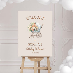 Boho Floral Vintage Baby Carriage Welcome Foam Board