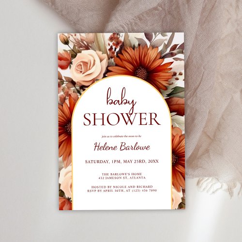 Boho Floral Watercolor Bohemian Baby Shower Invitation