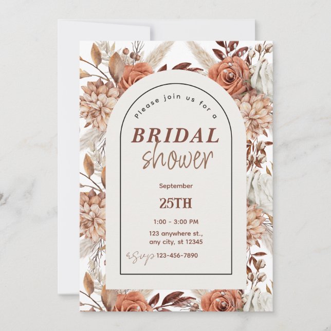 Boho Floral Watercolor Bridal Shower Invitation (Front)