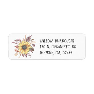 Boho Floral Watercolor Fall Wedding Sunflowers Label