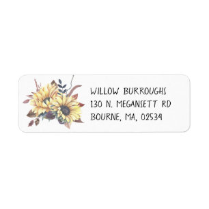 Boho Floral Watercolor Fall Wedding Sunflowers Label