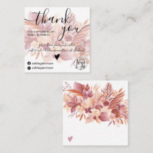 Boho floral watercolor girly order thank you square business card