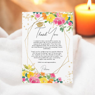 Boho Floral Watercolor Graduation Gold Photo Thank You Card